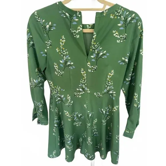 LOFT Women's Green Flower Branch Flare Dress - Picture 5 of 5